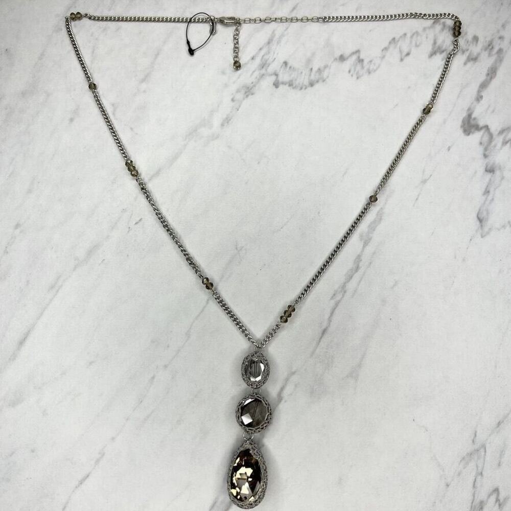 Chico's Silver Tone Wire Wrapped Linear Pendant Necklace